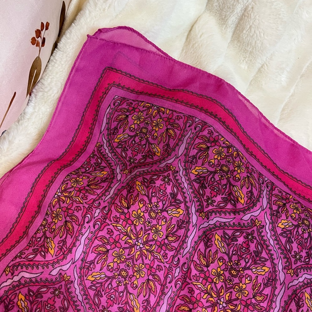 Gorgeous Pink Yellow Floral Maximal Sheer Preppy Bag Fashion City Scarf Spring